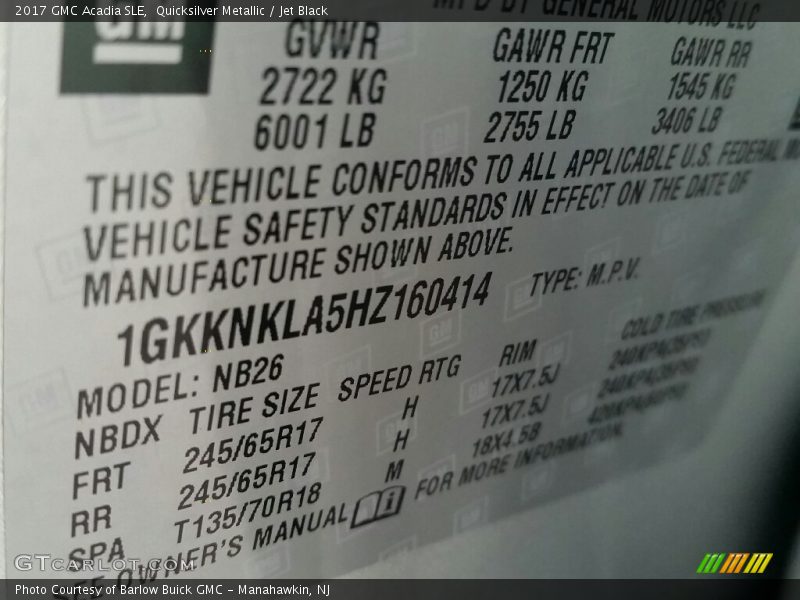 Quicksilver Metallic / Jet Black 2017 GMC Acadia SLE