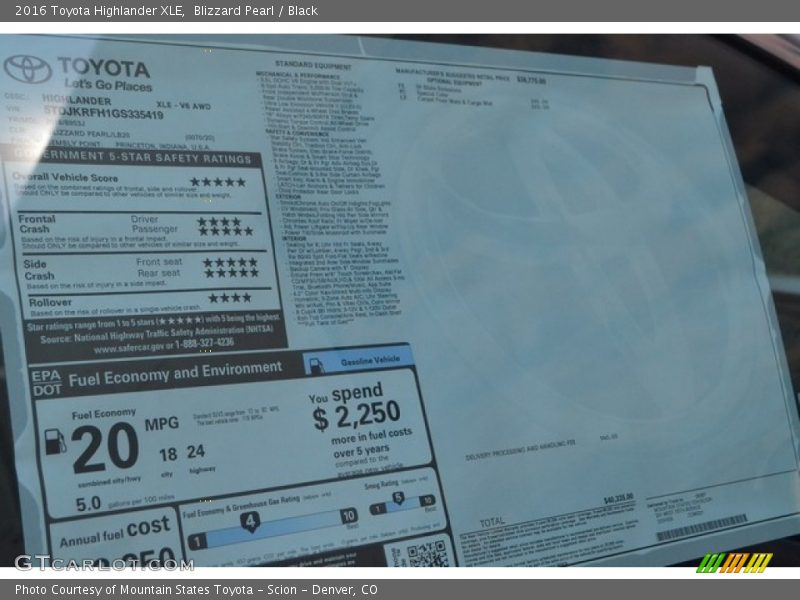 Blizzard Pearl / Black 2016 Toyota Highlander XLE