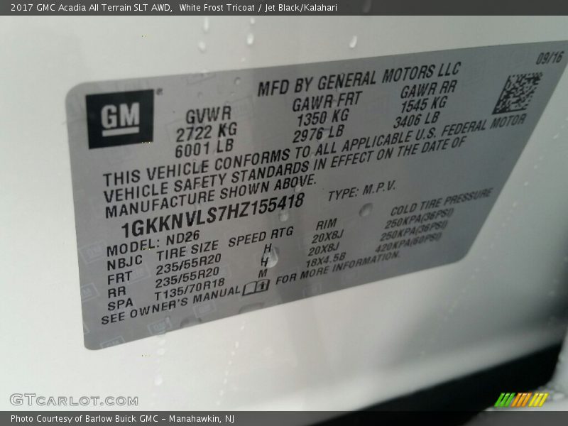 White Frost Tricoat / Jet Black/Kalahari 2017 GMC Acadia All Terrain SLT AWD