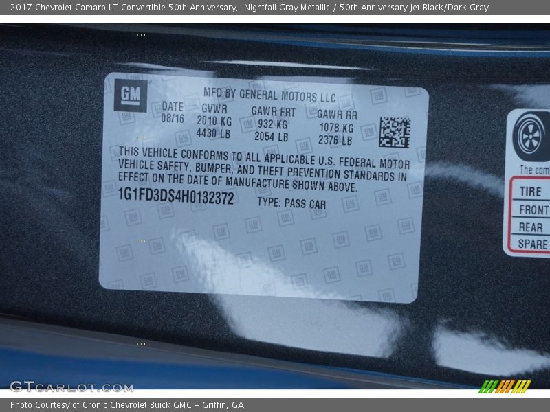 Nightfall Gray Metallic / 50th Anniversary Jet Black/Dark Gray 2017 Chevrolet Camaro LT Convertible 50th Anniversary
