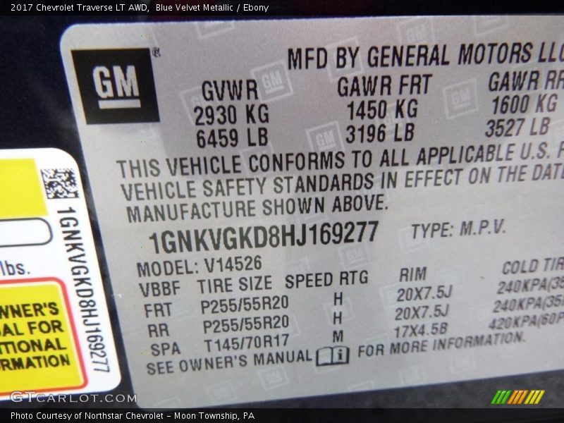 Blue Velvet Metallic / Ebony 2017 Chevrolet Traverse LT AWD