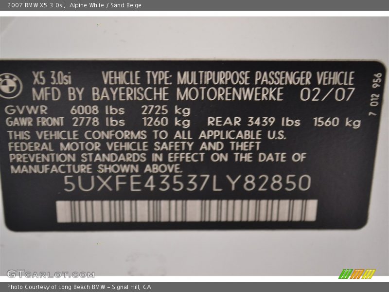 Alpine White / Sand Beige 2007 BMW X5 3.0si