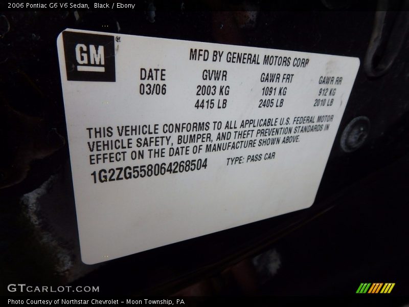 Black / Ebony 2006 Pontiac G6 V6 Sedan