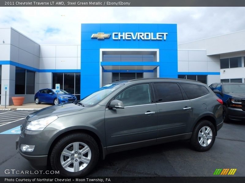 Steel Green Metallic / Ebony/Ebony 2011 Chevrolet Traverse LT AWD
