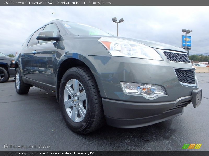 Steel Green Metallic / Ebony/Ebony 2011 Chevrolet Traverse LT AWD