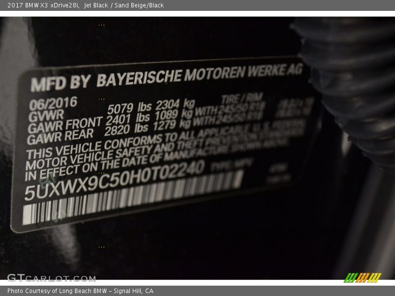 Jet Black / Sand Beige/Black 2017 BMW X3 xDrive28i