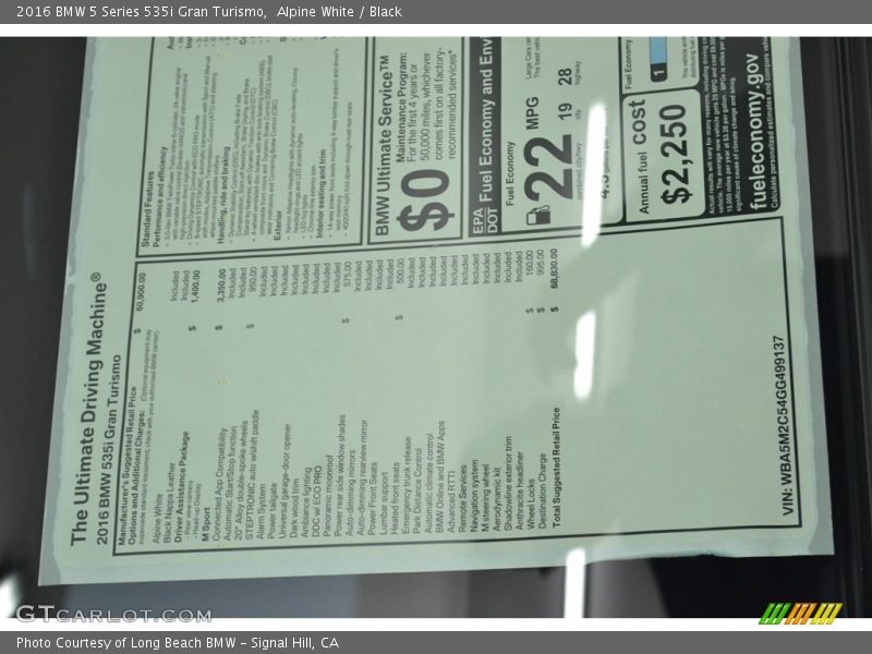 Alpine White / Black 2016 BMW 5 Series 535i Gran Turismo