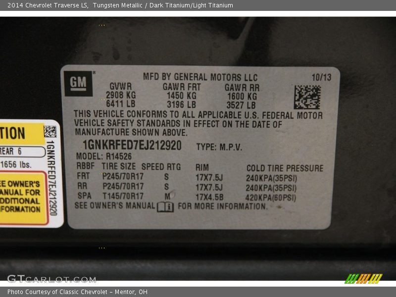 Tungsten Metallic / Dark Titanium/Light Titanium 2014 Chevrolet Traverse LS