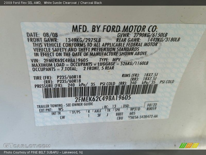 White Suede Clearcoat / Charcoal Black 2009 Ford Flex SEL AWD