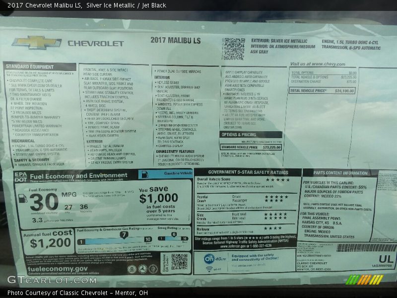 Silver Ice Metallic / Jet Black 2017 Chevrolet Malibu LS