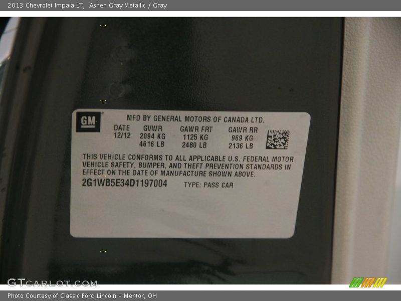 Ashen Gray Metallic / Gray 2013 Chevrolet Impala LT