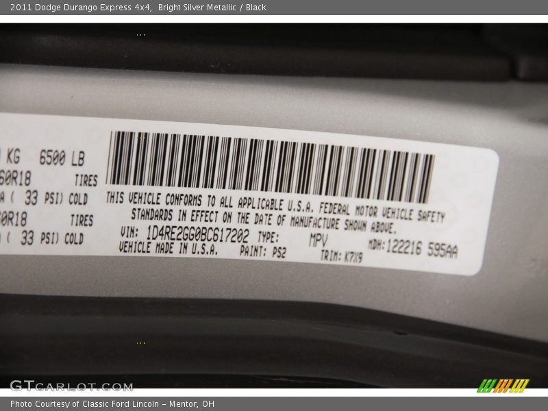 Bright Silver Metallic / Black 2011 Dodge Durango Express 4x4