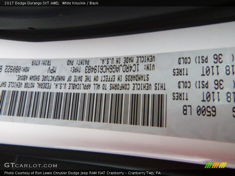 White Knuckle / Black 2017 Dodge Durango SXT AWD