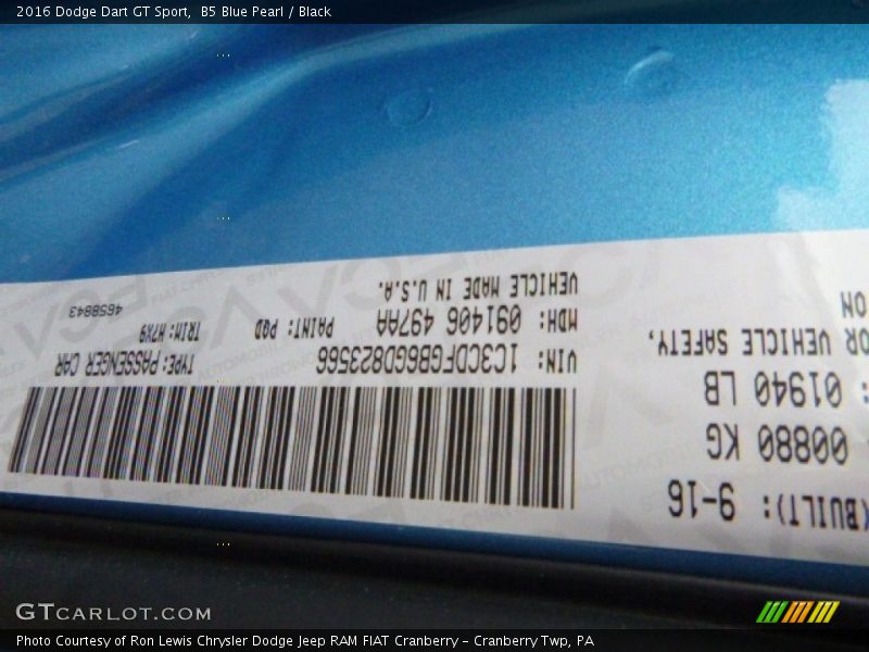 B5 Blue Pearl / Black 2016 Dodge Dart GT Sport