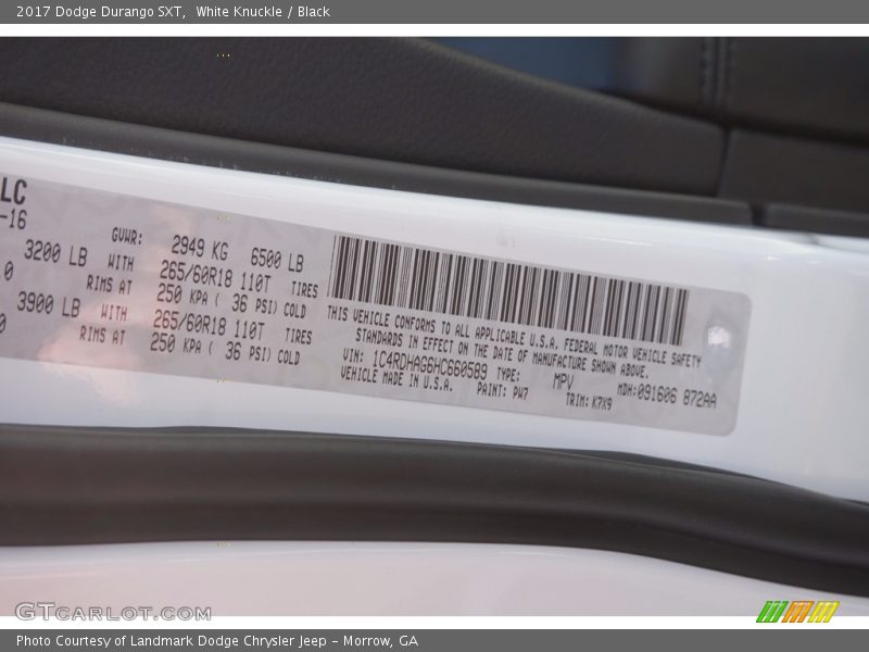 White Knuckle / Black 2017 Dodge Durango SXT