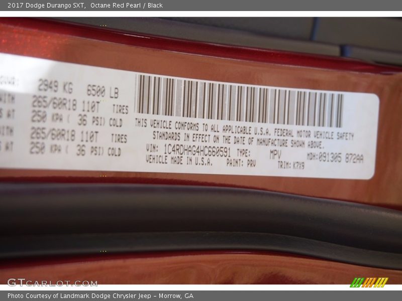 2017 Durango SXT Octane Red Pearl Color Code PRV