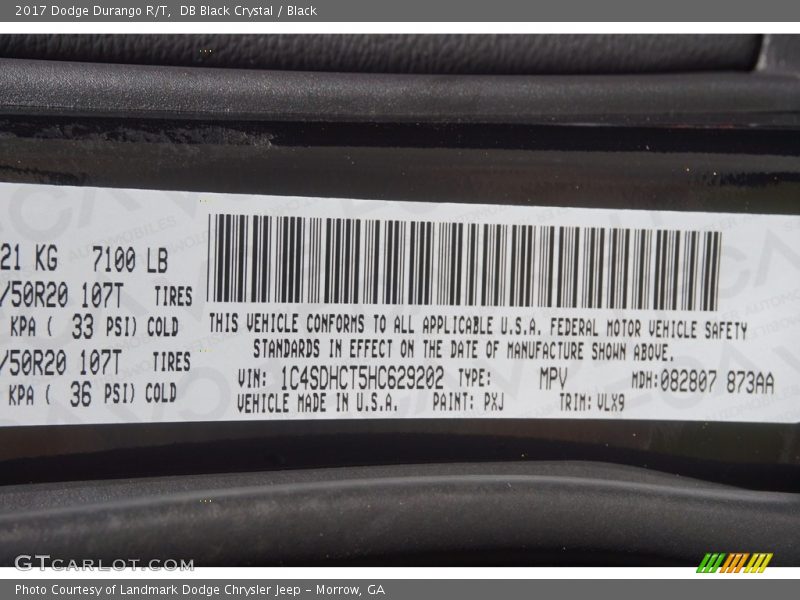 DB Black Crystal / Black 2017 Dodge Durango R/T
