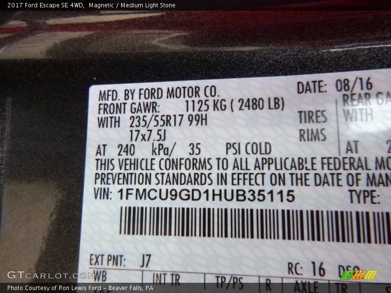 Magnetic / Medium Light Stone 2017 Ford Escape SE 4WD