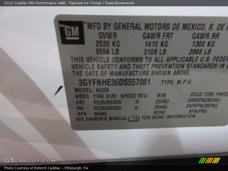 Platinum Ice Tricoat / Shale/Brownstone 2013 Cadillac SRX Performance AWD