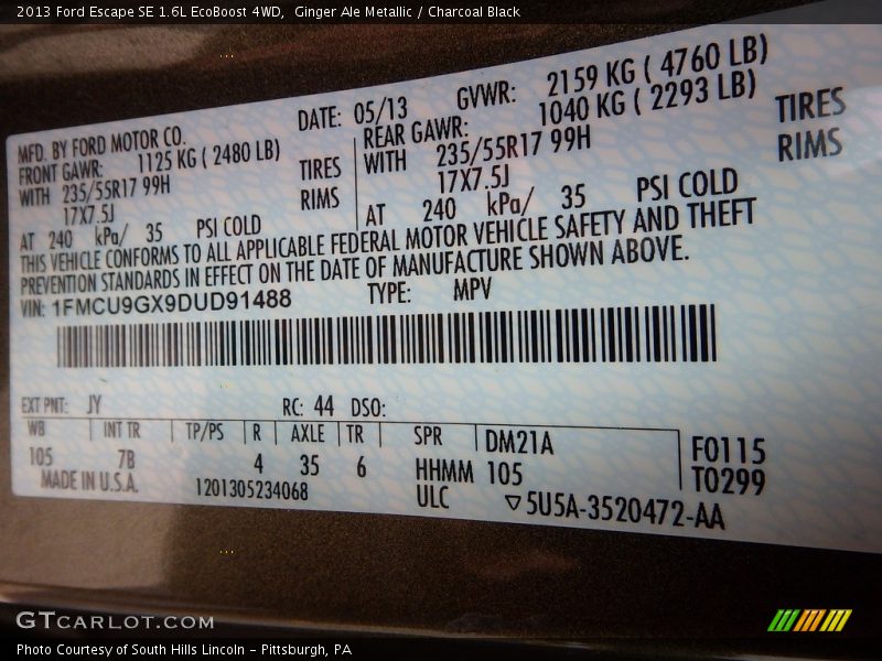 Ginger Ale Metallic / Charcoal Black 2013 Ford Escape SE 1.6L EcoBoost 4WD