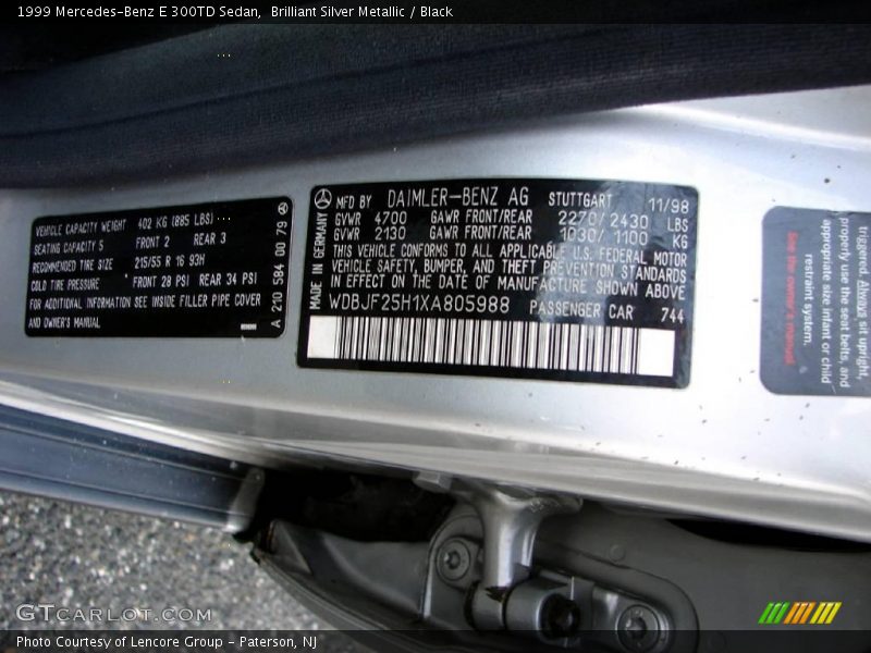 Brilliant Silver Metallic / Black 1999 Mercedes-Benz E 300TD Sedan