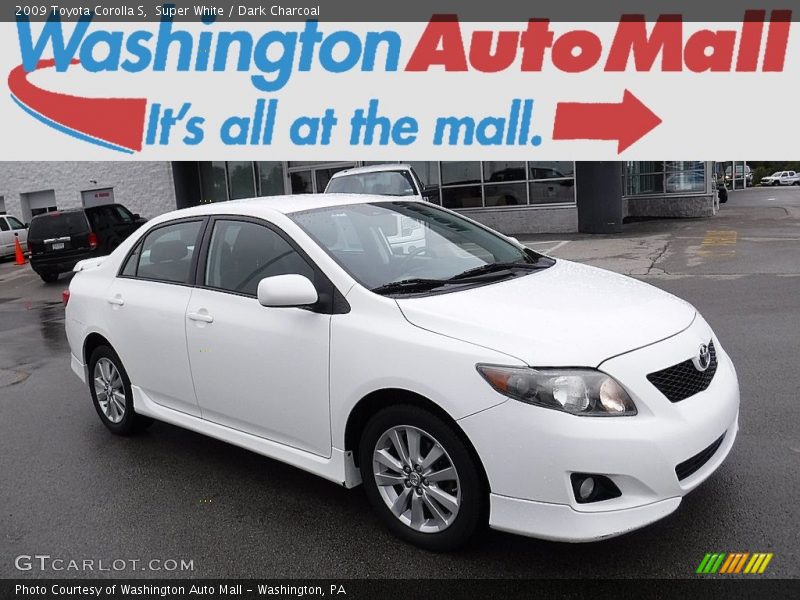 Super White / Dark Charcoal 2009 Toyota Corolla S