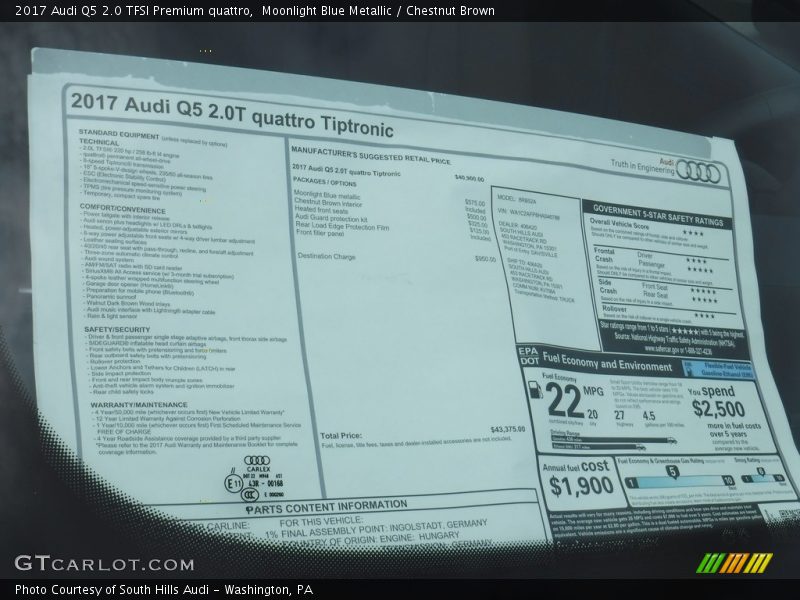  2017 Q5 2.0 TFSI Premium quattro Window Sticker