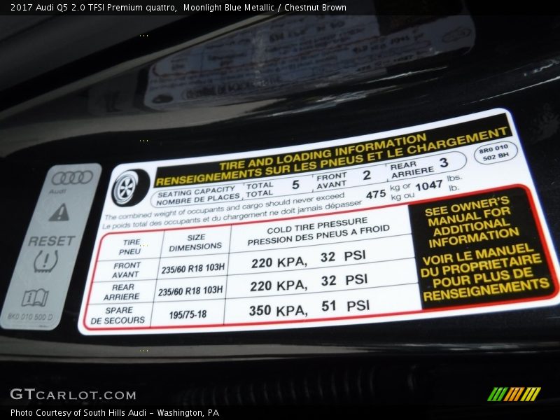 Moonlight Blue Metallic / Chestnut Brown 2017 Audi Q5 2.0 TFSI Premium quattro