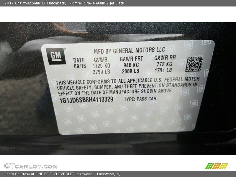 Nightfall Gray Metallic / Jet Black 2017 Chevrolet Sonic LT Hatchback
