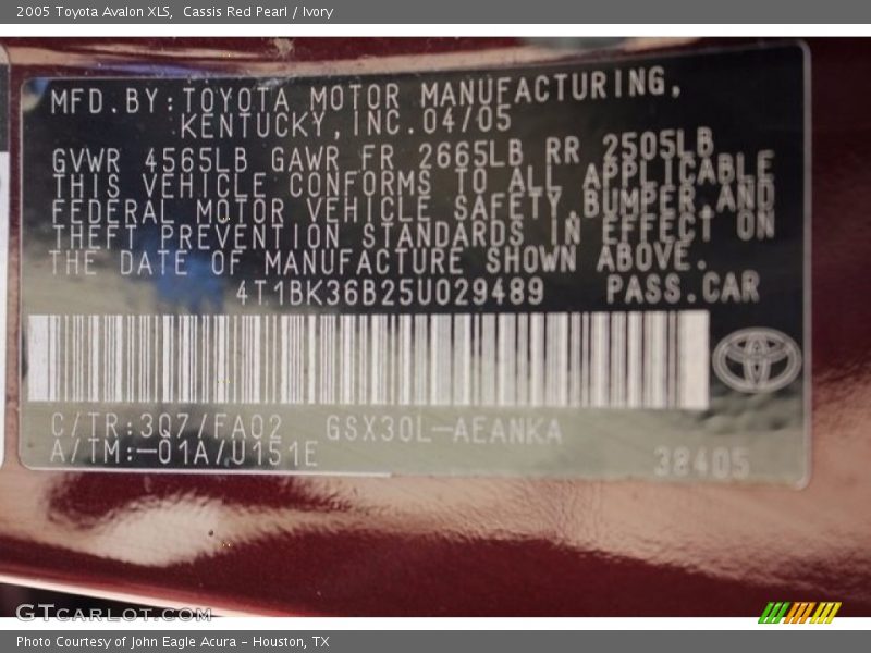 Cassis Red Pearl / Ivory 2005 Toyota Avalon XLS