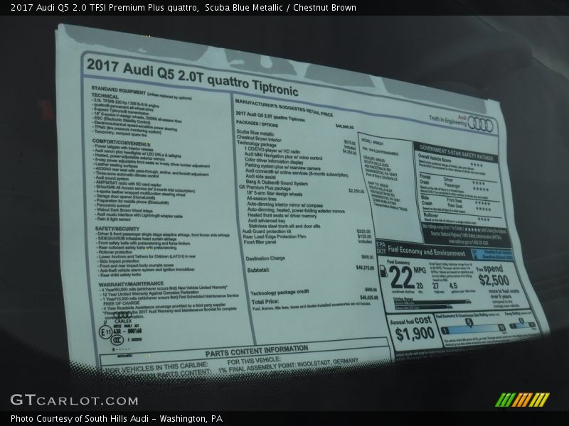  2017 Q5 2.0 TFSI Premium Plus quattro Window Sticker