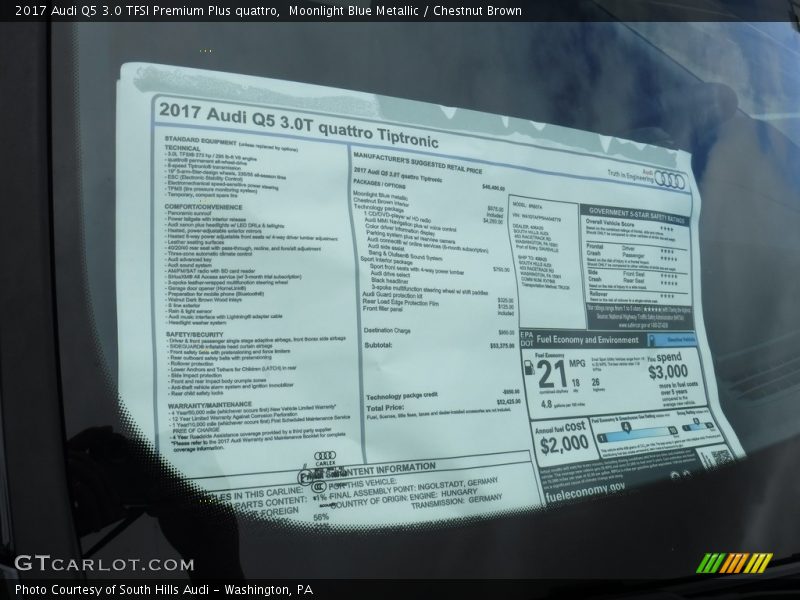  2017 Q5 3.0 TFSI Premium Plus quattro Window Sticker