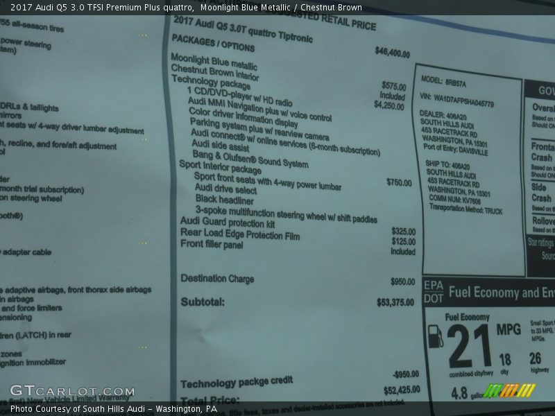  2017 Q5 3.0 TFSI Premium Plus quattro Window Sticker