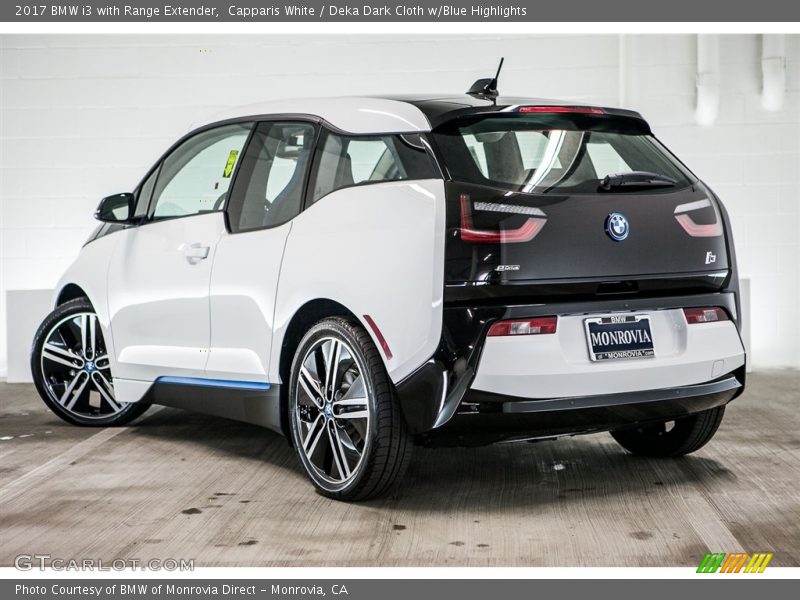 Capparis White / Deka Dark Cloth w/Blue Highlights 2017 BMW i3 with Range Extender