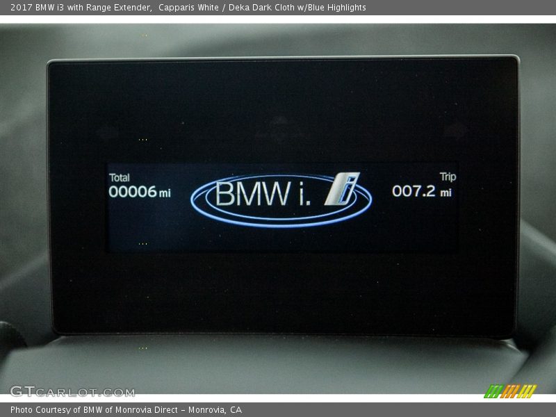 Capparis White / Deka Dark Cloth w/Blue Highlights 2017 BMW i3 with Range Extender