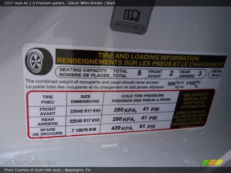 Glacier White Metallic / Black 2017 Audi A3 2.0 Premium quttaro