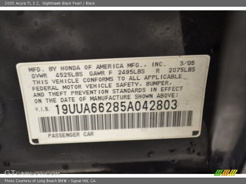 Nighthawk Black Pearl / Black 2005 Acura TL 3.2