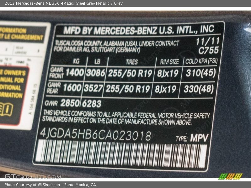 Steel Grey Metallic / Grey 2012 Mercedes-Benz ML 350 4Matic