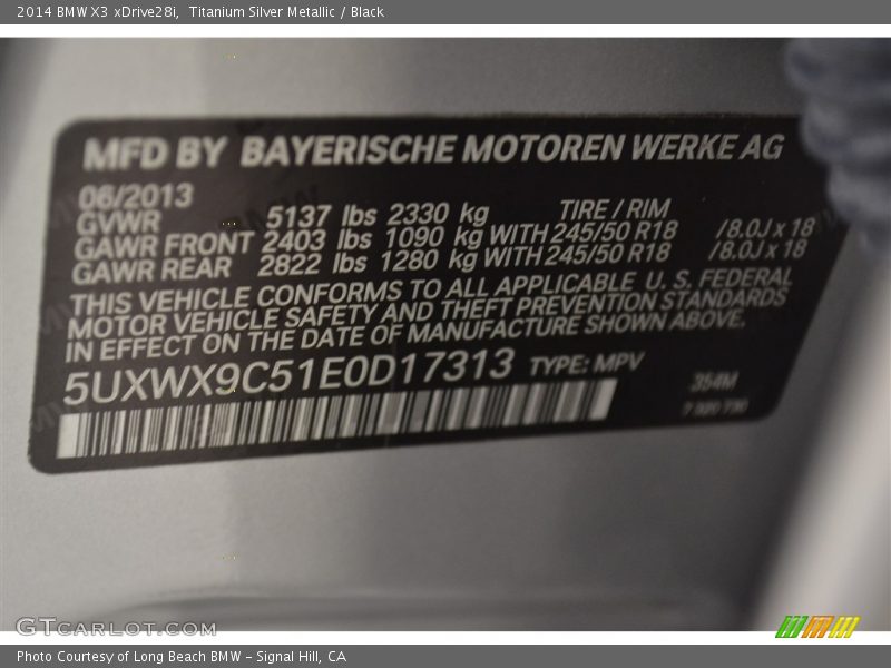 Titanium Silver Metallic / Black 2014 BMW X3 xDrive28i