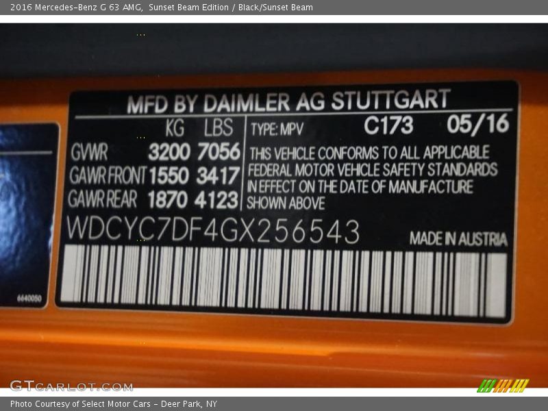 2016 G 63 AMG Sunset Beam Edition Color Code 173
