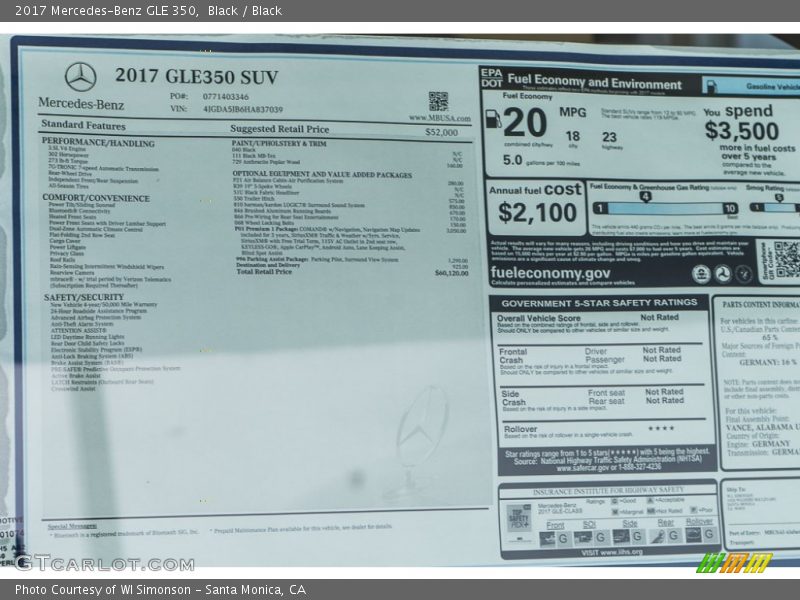  2017 GLE 350 Window Sticker