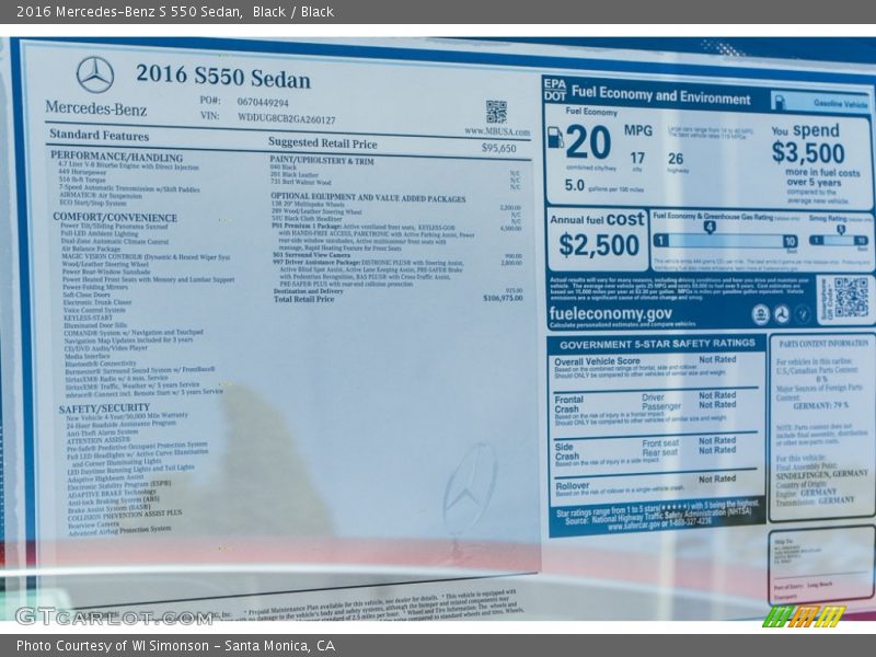 Black / Black 2016 Mercedes-Benz S 550 Sedan