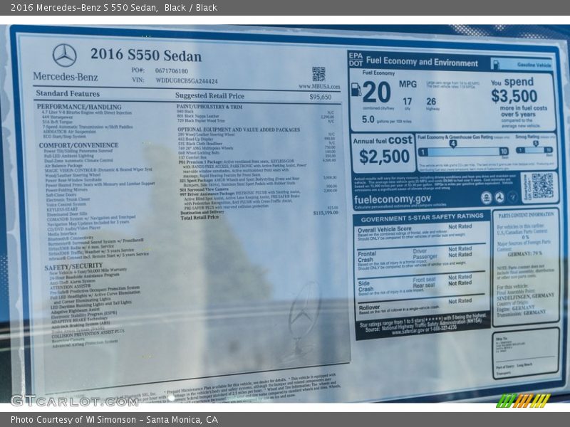 Black / Black 2016 Mercedes-Benz S 550 Sedan