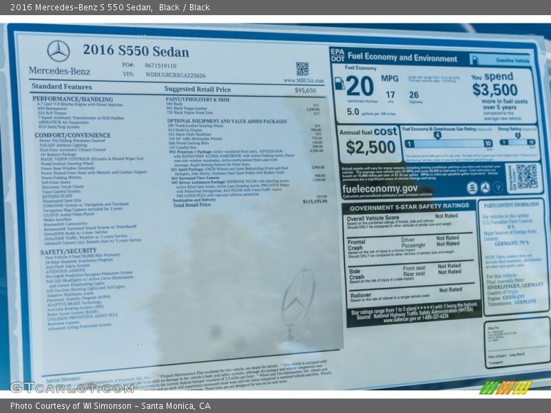 Black / Black 2016 Mercedes-Benz S 550 Sedan