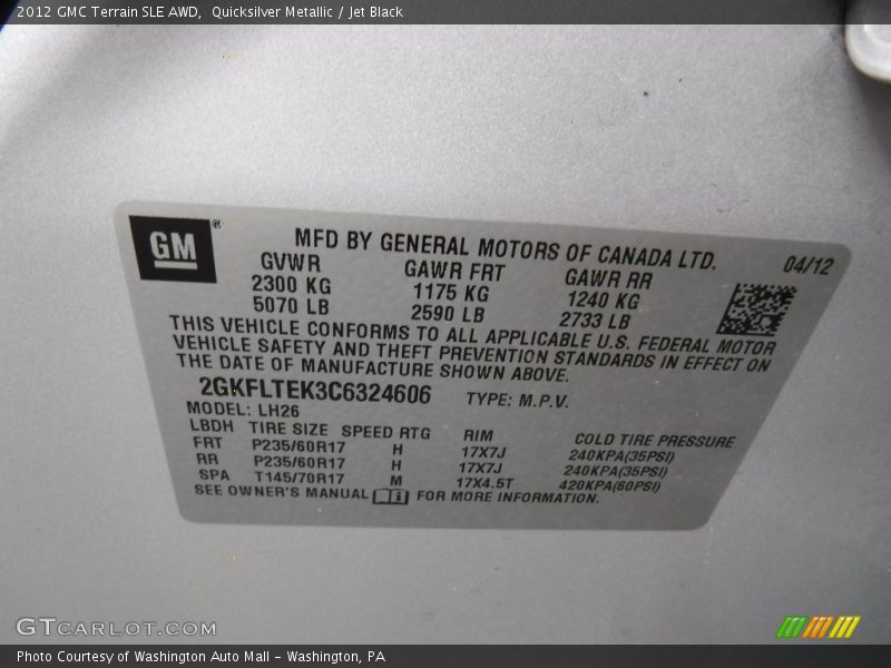 Quicksilver Metallic / Jet Black 2012 GMC Terrain SLE AWD