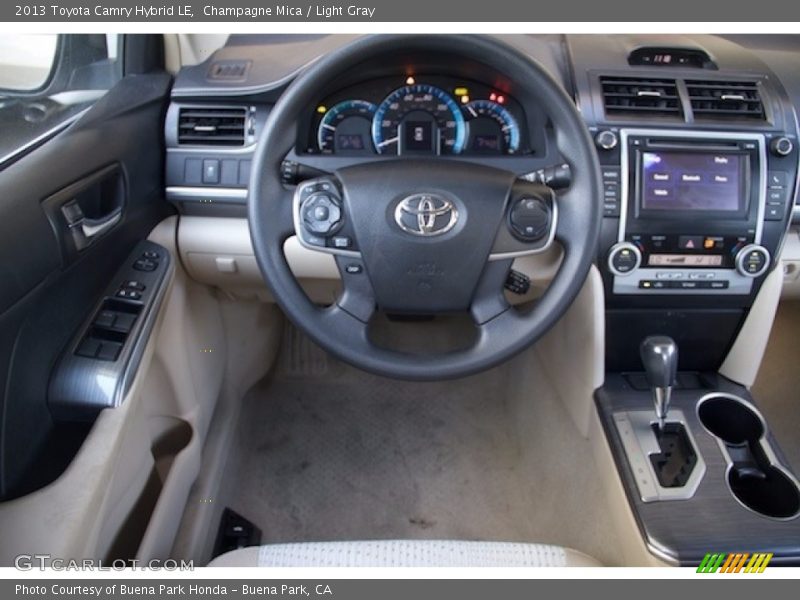 Champagne Mica / Light Gray 2013 Toyota Camry Hybrid LE