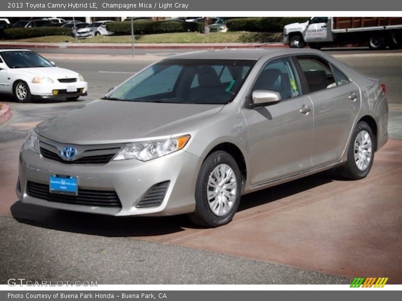 Champagne Mica / Light Gray 2013 Toyota Camry Hybrid LE
