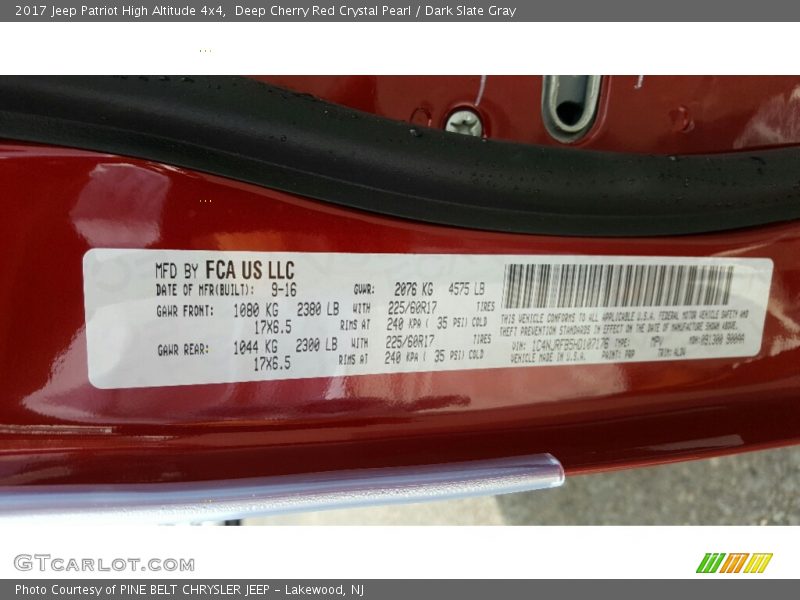Deep Cherry Red Crystal Pearl / Dark Slate Gray 2017 Jeep Patriot High Altitude 4x4