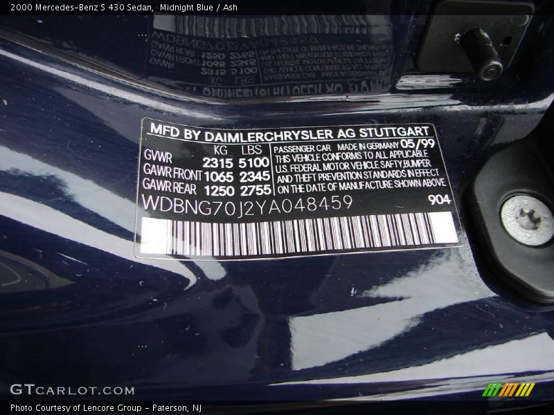 Midnight Blue / Ash 2000 Mercedes-Benz S 430 Sedan