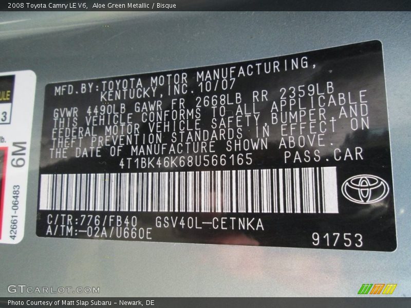 Aloe Green Metallic / Bisque 2008 Toyota Camry LE V6